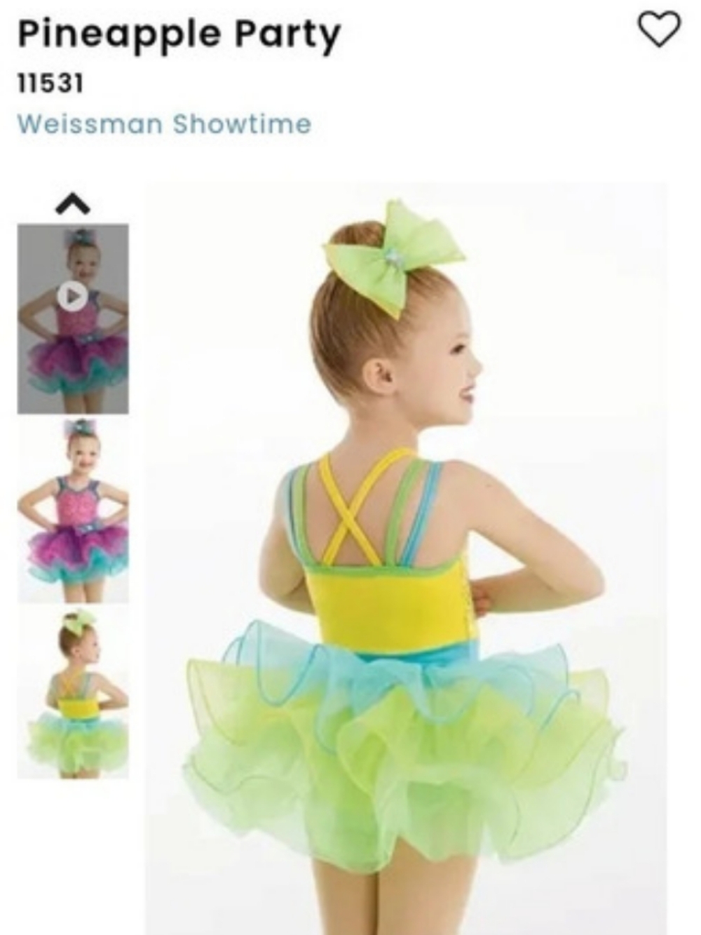 NWOT Weissman Pineapple Party Dance Costume Green Blue And Yellow